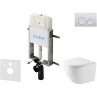Kielle Genesis New - Voorwandinbouwset, Oudee compact toilet, Vortex Rimless+, softclose zitting en Gemini New I drukknop, glanzend chroom 30528SZ38