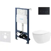 Kielle Genesis New - Voorwandinbouwset, Oudee toilet, Vortex Rimless+, softclose zitting en Gemini New II knoppen, matzwart 30528SS24