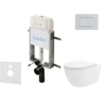 Kielle Genesis New - Voorwandinbouwset, Vortex toilet, Rimless+, softclose zitting en Gemini New III knoppen, glanzend wit/chroom 30528SZ35