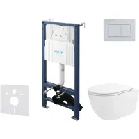 Kielle Genesis New - Voorwandinbouwset, Vortex toilet, Rimless+, softclose zitting en Gemini New III knoppen, glanzend wit/chroom 30528SS35
