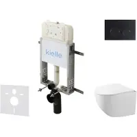 Kielle Genesis New - Voorwandinbouwset, Gaia compact toilet, Rimless softclose zitting en Gemini New II knoppen, matzwart 30528SZ87