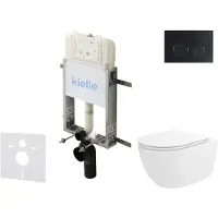 Kielle Genesis New - Voorwandinbouwset, Vortex toilet, Rimless+, softclose zitting en Gemini New II knoppen, matzwart 30528SZ33