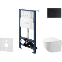 Kielle Genesis New - Voorwandinbouwset, Gaia compact toilet, Rimless softclose zitting en Gemini New II knoppen, matzwart 30528SS87