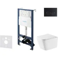Kielle Genesis New - Voorwandinbouwset, Arkas I toilet, Vortex Rimless+, softclose zitting en Gemini New II knoppen, matzwart 30528SS78