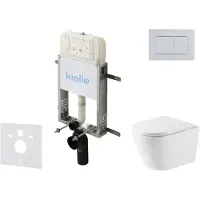 Kielle Genesis New - Voorwandinbouwset,Nefia toilet, Vortex Rimless+, softclose zitting en Gemini New III knoppen, glanzend chroom 30528SZ53
