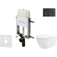 Kielle Genesis New - Voorwandinbouwset, Oudee toilet, Vortex Rimless+, softclose zitting en Gemini New I knoppen, matzwart 30528SZ21
