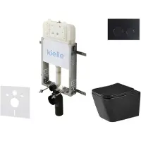 Kielle Genesis New - Voorwandinbouwset, Arkas I toilet, Vortex Rimless+, softclose zitting en Gemini New II knoppen, matzwart 30528SZ95