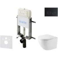 Kielle Genesis New - Voorwandinbouwset, Oudee compact toilet, Vortex Rimless+, softclose zitting en Gemini New II drukknop, matzwart 30528SZ42