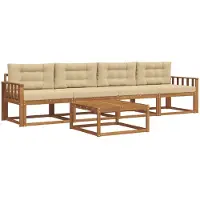 vidaXL Buiten bank set met kussen 5 pcs Natuurlijk en Beige