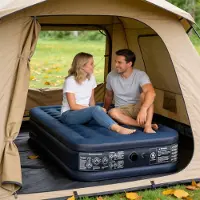 LZQ Opblaasbare luchtmatras, 190x99x38 cm, met ingebouwde elektrische pomp, eenpersoons luchtbed, fluweelzachte bovenkant, draagbaar met tas, gastenbed, donkerblauw