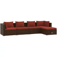 vidaXL 5-delige Loungeset met kussens poly rattan bruin