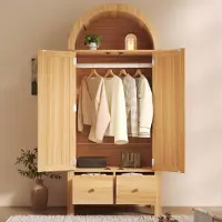 MODFU - Kledingkast - Landelijk - Eikenlook - Rattan - 2 Deuren - 2 Lades - Hanggedeelte