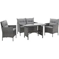 SVITA DALLAS Polyrattan tuinmeubelset - 4-delig: 2 fauteuils, bank, tafel, inclusief kussens, grijs