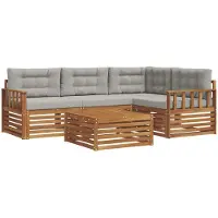 vidaXL Buiten bank set met kussen 5 pcs Natuurlijk en Licht Grijs