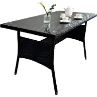 Relaxdays tuintafel, hoogte x breedte x diepte: 70 x 100 x 60 cm, waterbestendig, polyrotan, glazen blad, eettafel voor tuin en balkon, zwart