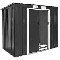 TecTake Metalen Tuinhuis - Schuin Dak - Incl Schuifdeur & Metalen Fundering - 4 m³ opslagruimte - Grijs/Wit