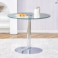 STILVORA Bartafel 85 Cm - Ronde Glazen Tafel Met Stabiele Metalen Voet - Voor Keuken Bar En Café - Glas Metaal - Zilver Transparant