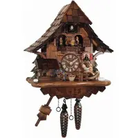 Engstler - 4925_QMT - Koekoeksklok - Kwarts - Notenhout - met muziek met dansend paar - 35 cm