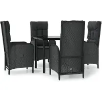 vidaXL 5-delige Tuinset met kussens poly rattan zwart