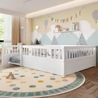 Sweiko paneelbed, 140 x 190 cm, kinderbed met spijlen, sterren- en maansdecoratie, zonder matras, minimalistische stijl, wit
