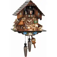 Engstler - 463_MT - Koekoeksklok - 1-daags kettinguurwerk - Notenhout - met muziek met dansend paar - 30 cm