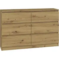 VBChome Kommode met 6 laden, 120 x 30 x 75 cm, eikenhout. Handgreeploze ladekast, multifunctionele kast voor hal, slaapkamer, woonkamer, kinderkamer. Modern design