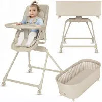 Lionelo Maddie Set 3in1 - Kinderstoel + Wipstoel & Baby Bed - Inklapbaar - 360° Draaibare Zitting - met Comfort Matras - Wielen - Wasbare - 0-36 maanden