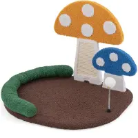 Costway Kraboom in paddenstoelvorm, kattenboom met kattenbed, sisal krabplank, veertje en hoofdsteun, klimboom voor katten, houten kattenmeubel, 59x49x43cm, kleurrijk