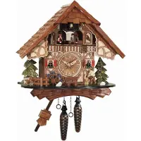 Engstler - 491_QMT - Koekoeksklok - Kwarts - Notenhout - met muziek met dansend paar - 34 cm
