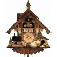 Engstler - 483_QMT - Koekoeksklok - Kwarts - Notenhout - met muziek met dansend paar - 42 cm