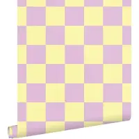 ESTAhome behang geblokt motief lila paars en geel - 53 cm x 10.05 m - 131134