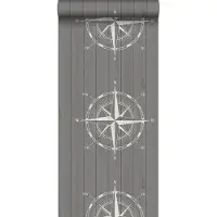 ESTAhome behang kompasroos op sloophout wit en grijs - 53 cm x 10.05 m - 138976