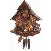 Engstler - 477_MT - Koekoeksklok - 1-daags kettinguurwerk - Notenhout - met muziek met dansend paar - 35 cm