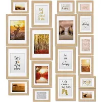 Bomoe Passion – Fotolijst Collage Eiken Hout – 18 Fotolijsten (10,5x15cm, 13x18cm, 18x24cm, 20x30cm) – Kunststof Glas – Metalen Ophanging – Standaard & Passepartout