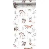 ESTAhome behang vintage bosdieren wit, oranje en bruin - 53 cm x 10.05 m - 139399