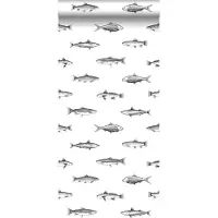 ESTAhome behang pentekening vissen wit en zwart - 53 cm x 10.05 m - 138967