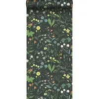 ESTAhome behang veldbloemen multicolor op zwart - 53 cm x 10.05 m - 139392
