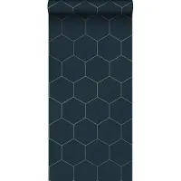 ESTAhome behang hexagon donkerblauw en goud - 53 cm x 10.05 m - 139237
