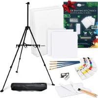 Artina 24-delig Acrylverf Set met Aluminium Schildersezel Paris + 5 Canvasdoeken – Kunstenaars-Kit Corsica voor Beginners & Hobbyisten, Draagbaar & Opvouwbaar, Inclusief Penselen & Verf