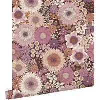 ESTAhome behang retro bloemen mauve paars en terracotta roze - 53 cm x 10.05 m - 131319
