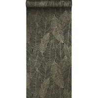 ESTAhome behang getekende bladeren zwart en goud - 53 cm x 10.05 m - 139126