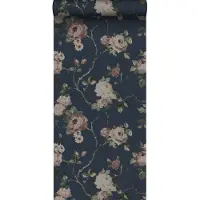 ESTAhome behang vintage bloemen donkerblauw en oudroze - 53 cm x 10.05 m - 139409