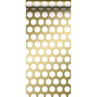 ESTAhome behang grote stippen glanzend goud en wit - 53 cm x 10.05 m - 139116