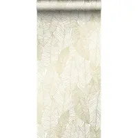 ESTAhome behang getekende bladeren wit en goud - 53 cm x 10.05 m - 139125