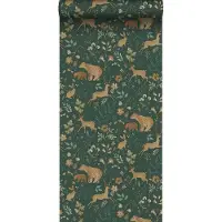 ESTAhome behang bos met bosdieren donkergroen en beige - 53 cm x 10.05 m - 139587