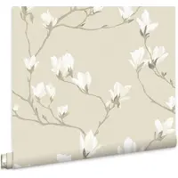 Laura Ashley Magnolia Grove Behang - Bloemen - 10mx52cm - Beige