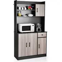 Costway Keukenkast met werkblad, buffetkast met 4 verstelbare planken en kabelopeningen, hoge kast voor keuken, eetkamer, woonkamer, 180 cm, zwart