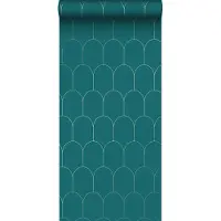 ESTAhome behang art deco motief petrolblauw en goud - 53 cm x 10.05 m - 139205
