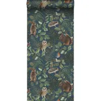 ESTAhome behang bosdieren donkerblauw, groen en bruin - 53 cm x 10.05 m - 139250