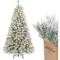 Salcar Kunstkerstboom, 180 cm, met verlichting (250 LED's) en metalen voet. Kerstboom met sneeuw. Kunstboom voor Kerstmis